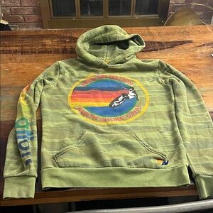 Aviator Nation Green Hoodie with Rainbow Graphic